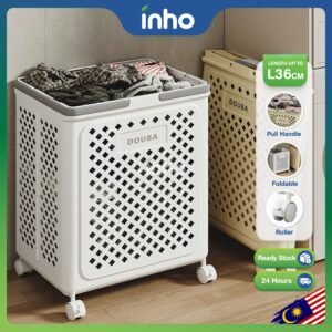 INHO L36cm Household Foldable Laundry Basket With Wheels