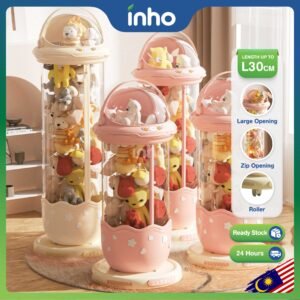 INHO L28/30cm Zipper Doll Storage Bin Large Capacity Transparent Toy Storage Organizer With Roller