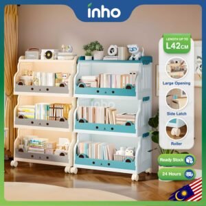 INHO L42cm Multi-Layer Kids Storage Rack Foldable Storage Trolley Organizer Shelf With Roller