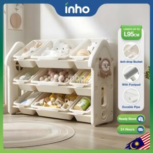 INHO L73/95cm (3 Layers) Cute House Design Children Storage Rack Kids Toy Storage Organizer Cabinet