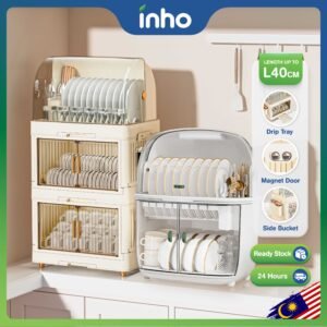INHO L38/40cm Multi-Layers Dish Drainer Organizer Rack With Cover