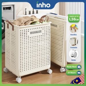 INHO L36/38cm Foldable Laundry Basket Storage Organizer With Wheels